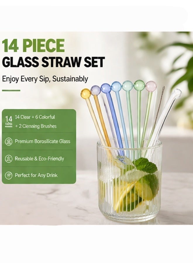 SUCITY 14 Pack with 2 Cleaning Brush Breakproof Glass Straws - Durable Reusable Glass Straws-For Drinks, Herbs, Smoothies, Aromatherapy（Multicolor Long） - Image 2