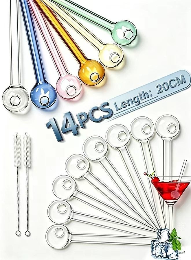 SUCITY 14 Pack with 2 Cleaning Brush Breakproof Glass Straws-Durable Reusable Glass Straws-For Drinks-Herbs-Smoothies-Aromatherapy（Multicolor Long） - Image 1