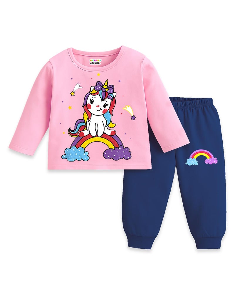 Kuchipoo Girl Regular Fit Cotton T-Shirts and Pyjamas Set (KUC-PSUT-170, 5-6 Years, Multi-Colored) - Image 4