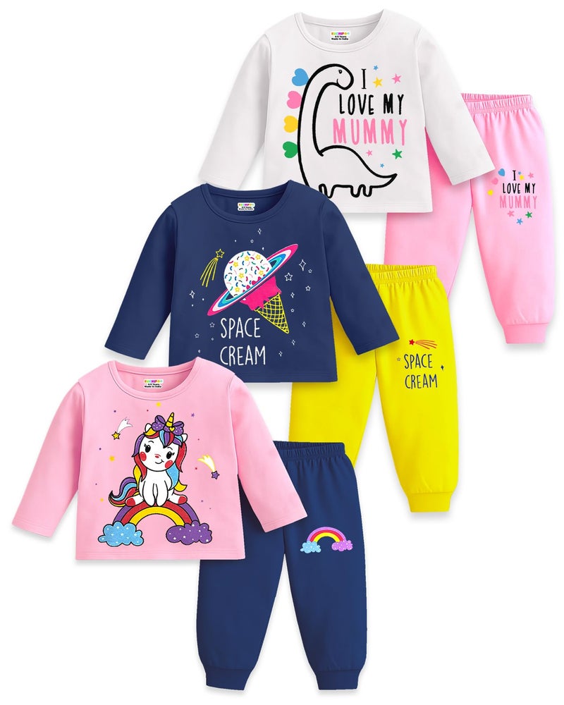 Kuchipoo Girl Regular Fit Cotton T-Shirts and Pyjamas Set (KUC-PSUT-170, 5-6 Years, Multi-Colored) - Image 1