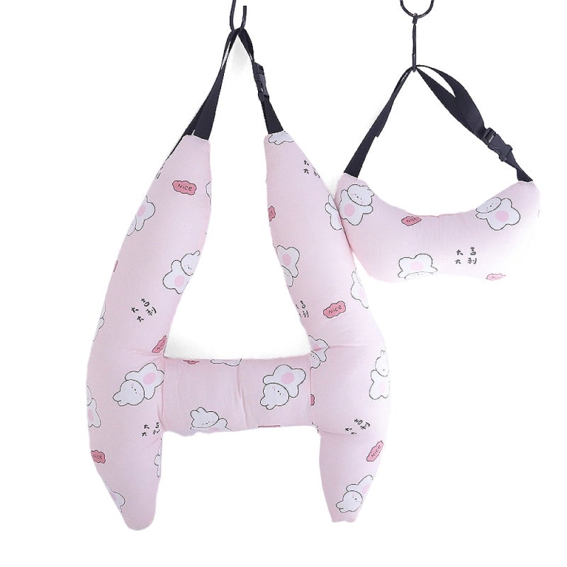 H-shaped Travel Pillow Light Red Rabbit Improved Head Support Compact Pillow - Versatile & Comfort Head Support for Kids Long Car Rides Plane Trips Home Naps - Image 1