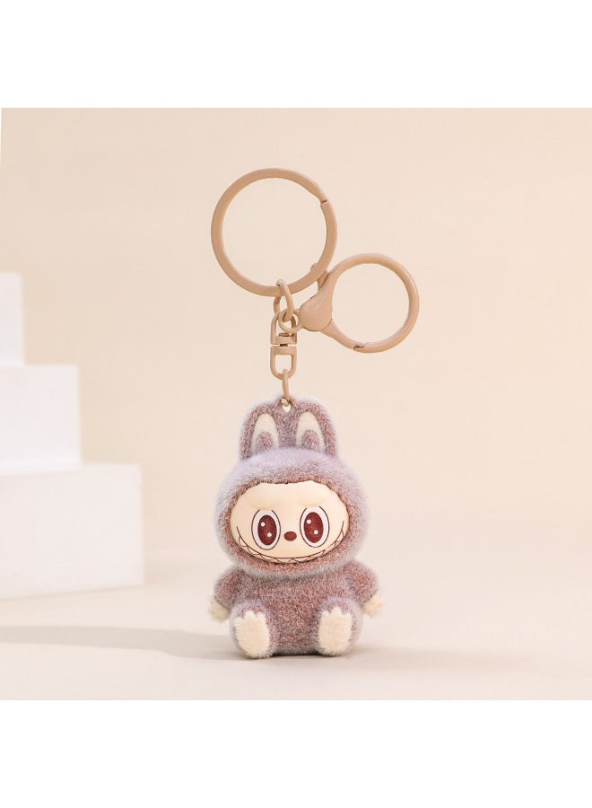 Cartoon Cute Labubu Flocked Key Pendant Labubu Doll Doll Bag Pendant Creative Small Gift Batch