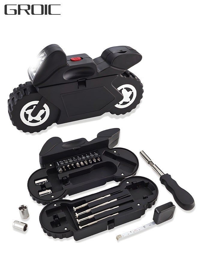 GROIC 21 Pcs Camping Screwdriver Set with Light, Motorcycle Shaped Tool Kit, LED Lantern Kits, Portable Emergency Light for Storm Outages  - Image 1