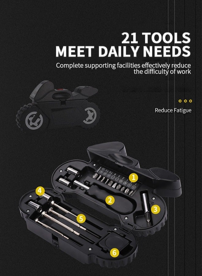 GROIC 21 Pcs Camping Screwdriver Set with Light, Motorcycle Shaped Tool Kit, LED Lantern Kits, Portable Emergency Light for Storm Outages  - Image 5