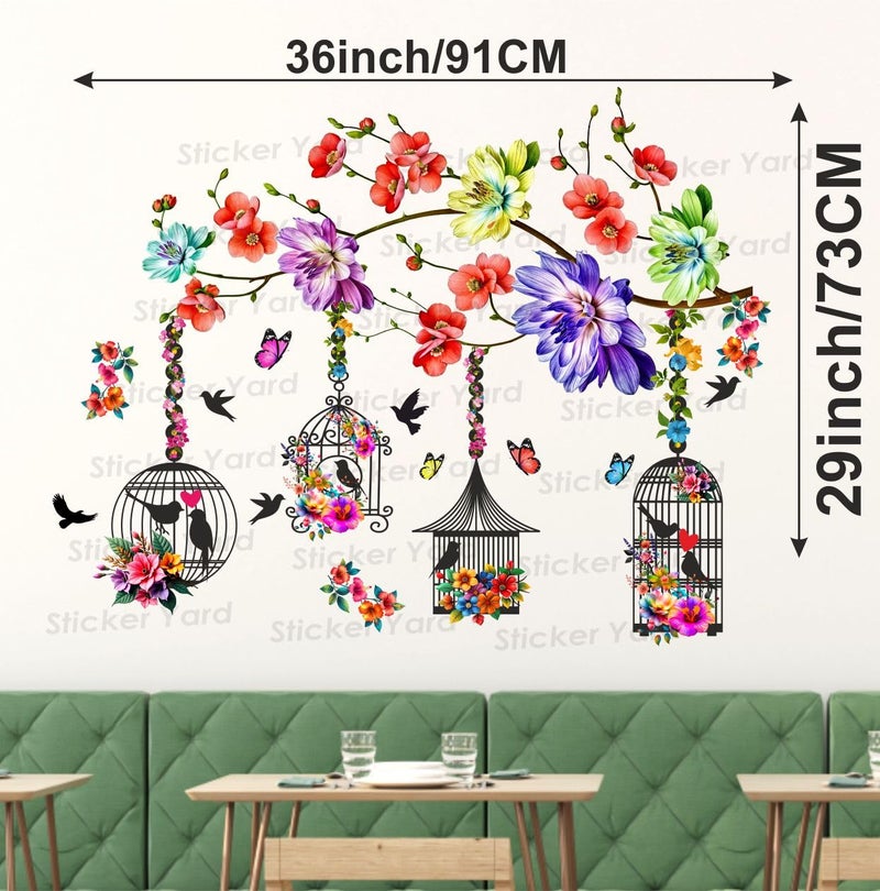 Sticker Yard StickerYard PVC Vinyl Colorful Flowers Branch Cages Self-Adhesive Wall Sticker for Home Decor/Decoration - Living Room, Bedroom, Kids Room (Multicolor, Size: 73X91 Cm) - Image 3