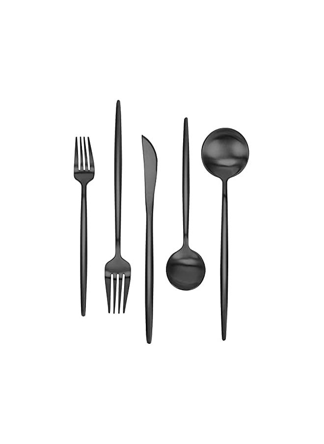vesus Steel Flatware Set, ELECDON Matte Black Silverware Set 5 Pieces, Service for 1, Kitchen Utensil Set, Tableware Cutlery Set, Satin Finished Polished and Dishwasher Safe  - Image 2