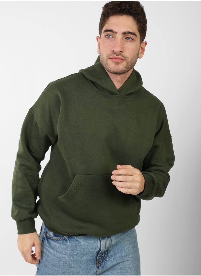 Green Basic Hoodie For Men Size L