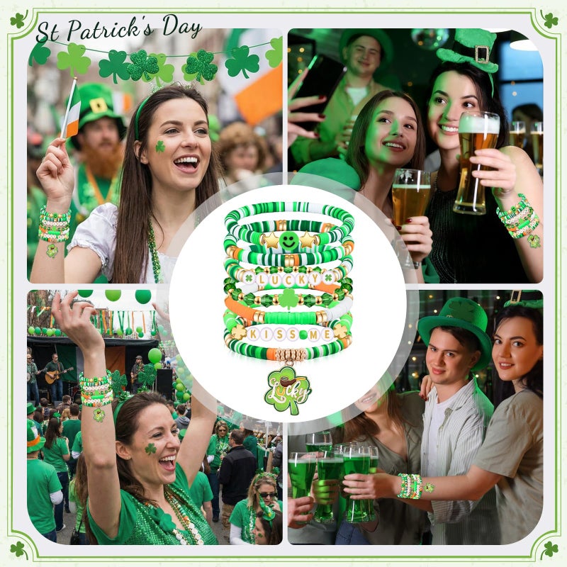 lakayfimily St Patrickâ€˜s Bracelets for Women Men Teens Lucky Kiss Me Shamrock Bead Charms Stretch Bracelets St Patty's Day Gifts Party Outfits Costumes Accessories - Image 5
