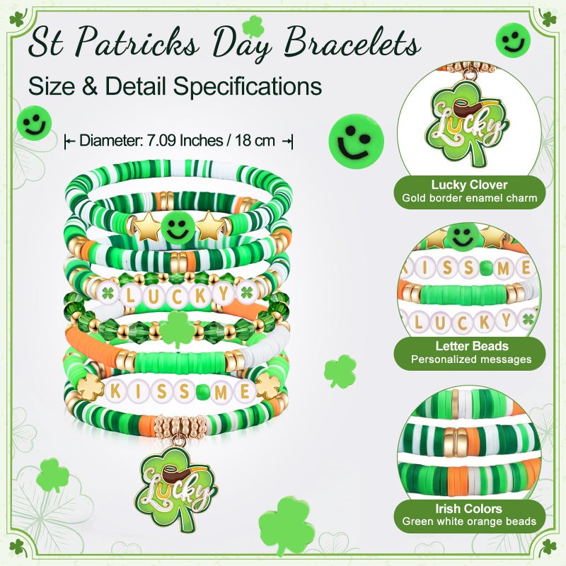 lakayfimily St Patrickâ€˜s Bracelets for Women Men Teens Lucky Kiss Me Shamrock Bead Charms Stretch Bracelets St Patty's Day Gifts Party Outfits Costumes Accessories - Image 2