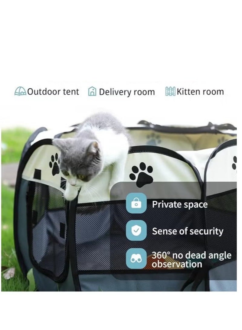 أولدجان بيت قابل للطي للقطط المحمول، خيمة للكلاب، سياج لعب للحيوانات الأليفة، سياج قماشي للأسود، رمادي 28.4 بوصة - Image 3