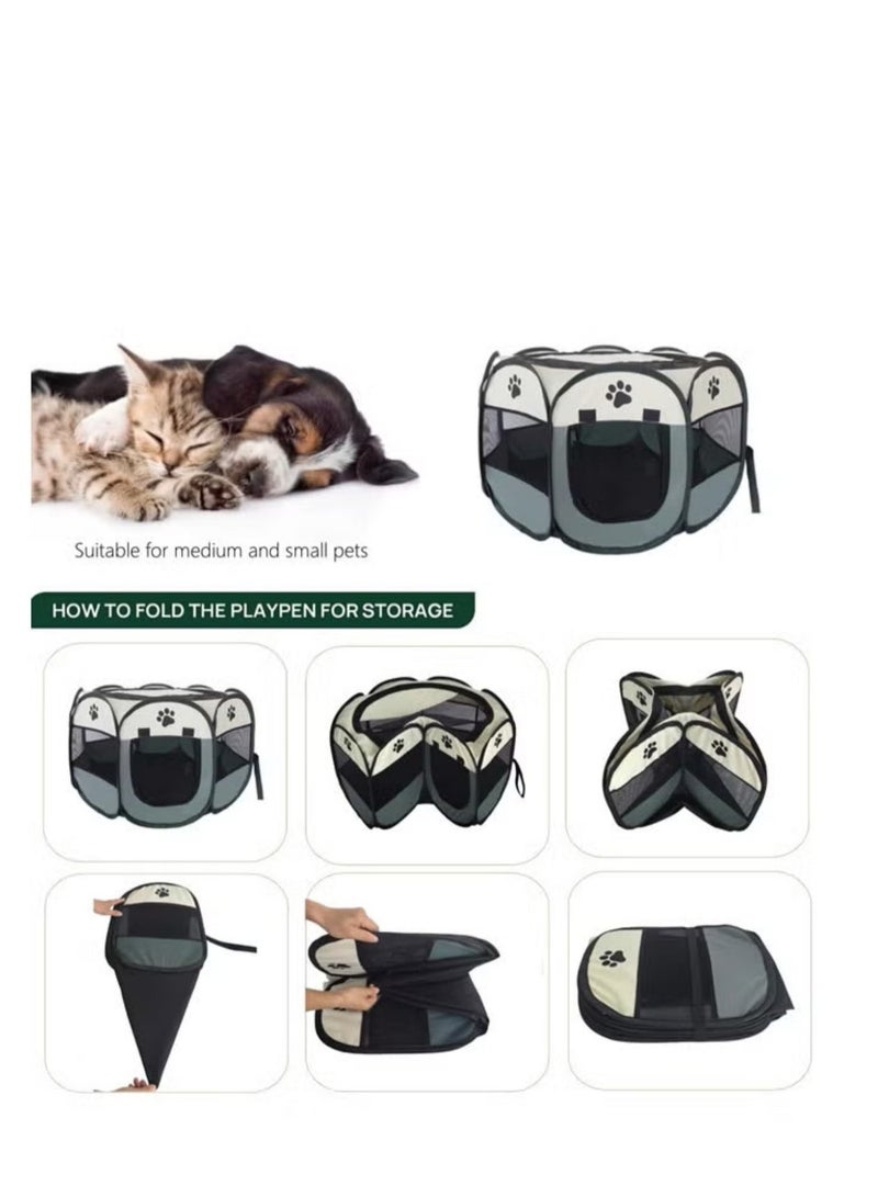 أولدجان بيت قابل للطي للقطط المحمول، خيمة للكلاب، سياج لعب للحيوانات الأليفة، سياج قماشي للأسود، رمادي 28.4 بوصة - Image 5