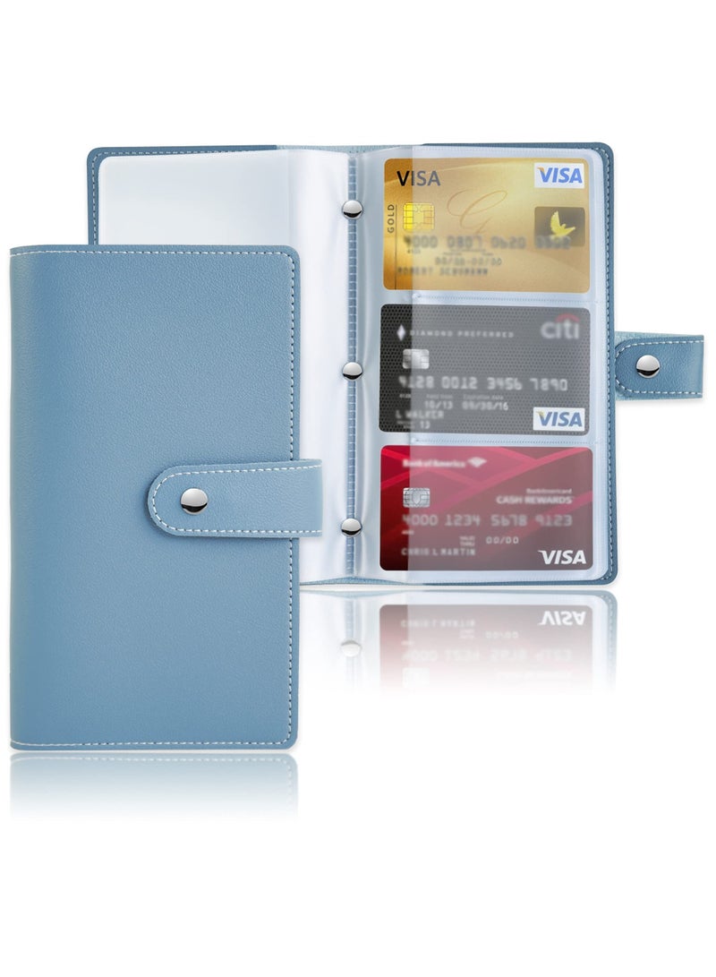 Excefore حامل بطاقة العمل، واقي بطاقات الائتمان من جلد PU، كتاب حالة تنظيم بطاقات العمل، مشبك حامل بطاقة الهوية للأشخاص، بسعة تصل إلى 96 بطاقة (أزرق) - Image 1