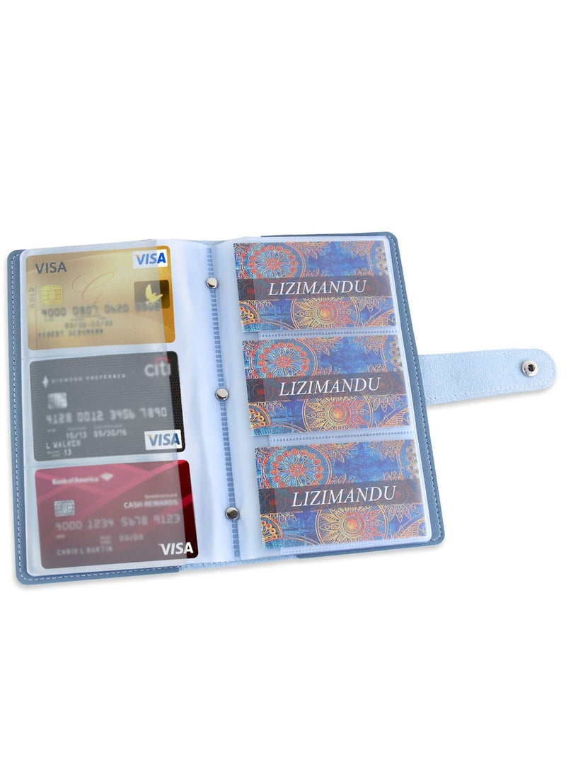 Excefore حامل بطاقة العمل، واقي بطاقات الائتمان من جلد PU، كتاب حالة تنظيم بطاقات العمل، مشبك حامل بطاقة الهوية للأشخاص، بسعة تصل إلى 96 بطاقة (أزرق) - Image 5