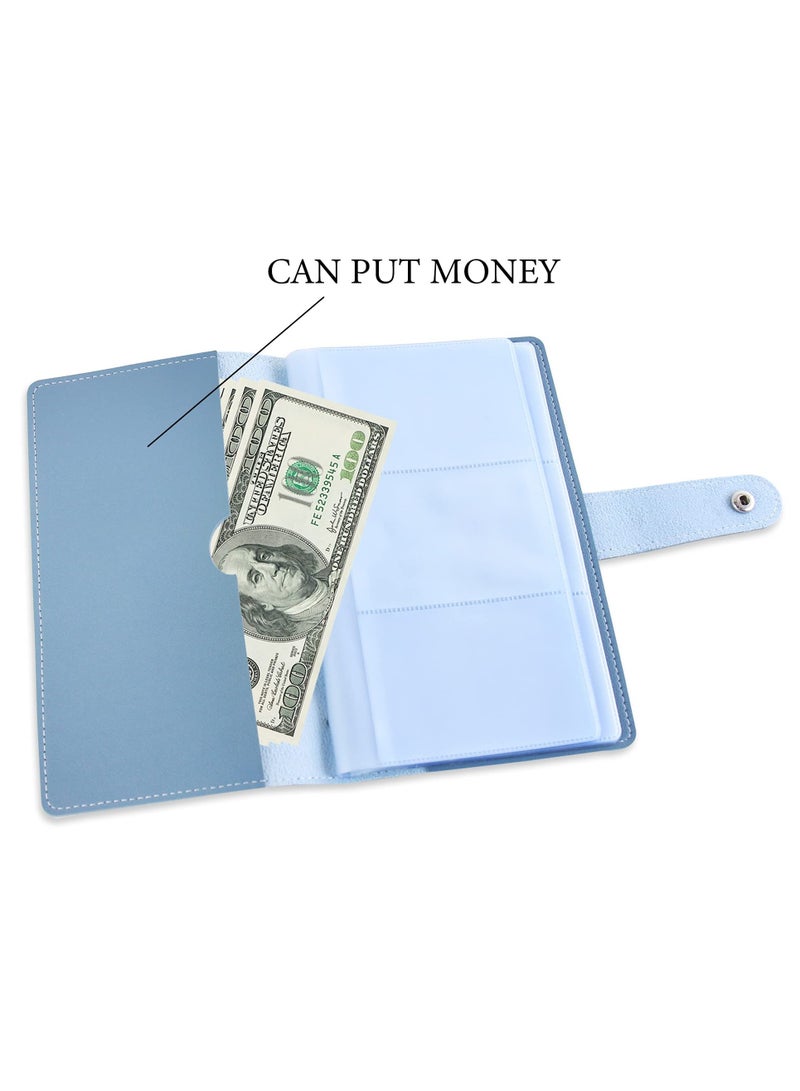 Excefore حامل بطاقة العمل، واقي بطاقات الائتمان من جلد PU، كتاب حالة تنظيم بطاقات العمل، مشبك حامل بطاقة الهوية للأشخاص، بسعة تصل إلى 96 بطاقة (أزرق) - Image 3