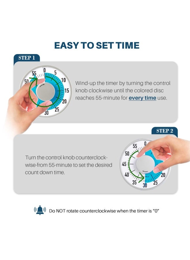 Secura - 60-Minute Visual Timer 6-Inch Mechanical Countdown Timers For Teaching Meeting Cooking Working - Timer For Kids With Magnetic Backing Foldable Legs Hanging Hole Blue - Image 1