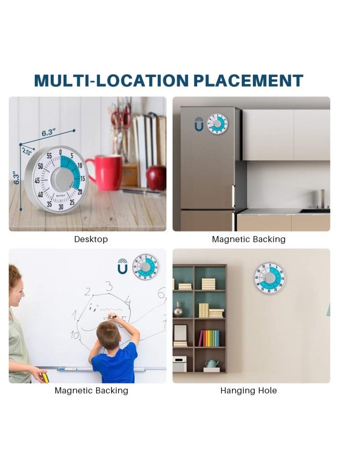 Secura - 60-Minute Visual Timer 6-Inch Mechanical Countdown Timers For Teaching Meeting Cooking Working - Timer For Kids With Magnetic Backing Foldable Legs Hanging Hole Blue - Image 1