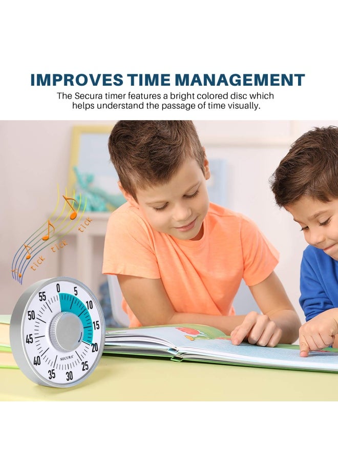 Secura - 60-Minute Visual Timer 6-Inch Mechanical Countdown Timers For Teaching Meeting Cooking Working - Timer For Kids With Magnetic Backing Foldable Legs Hanging Hole Blue - Image 1