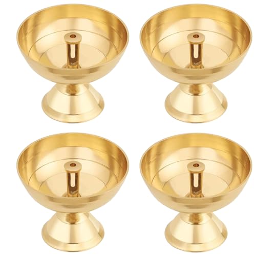 Neoteric Indian Classic Traditional Nandha Vilakku Oval Brass Diya | Gold Pooja Oil Lamp for Temple, Prayer Room, & Festivals | Spiritual Decoration | Durable & Elegant | Pack of 4 - Image 1