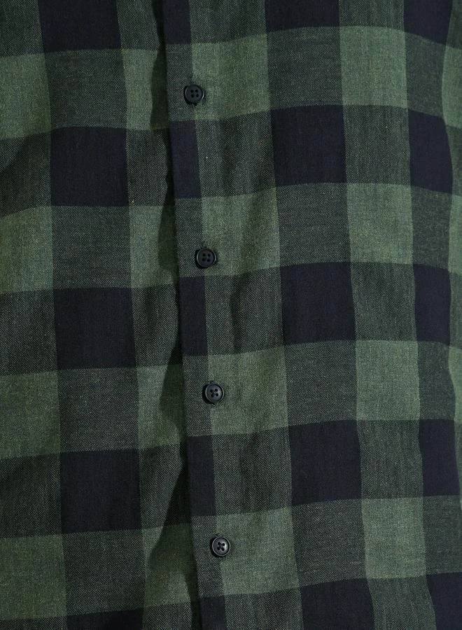 Styli  Olive Checked Long Sleeves Regular Fit Shirt for Men | Best Price UAE