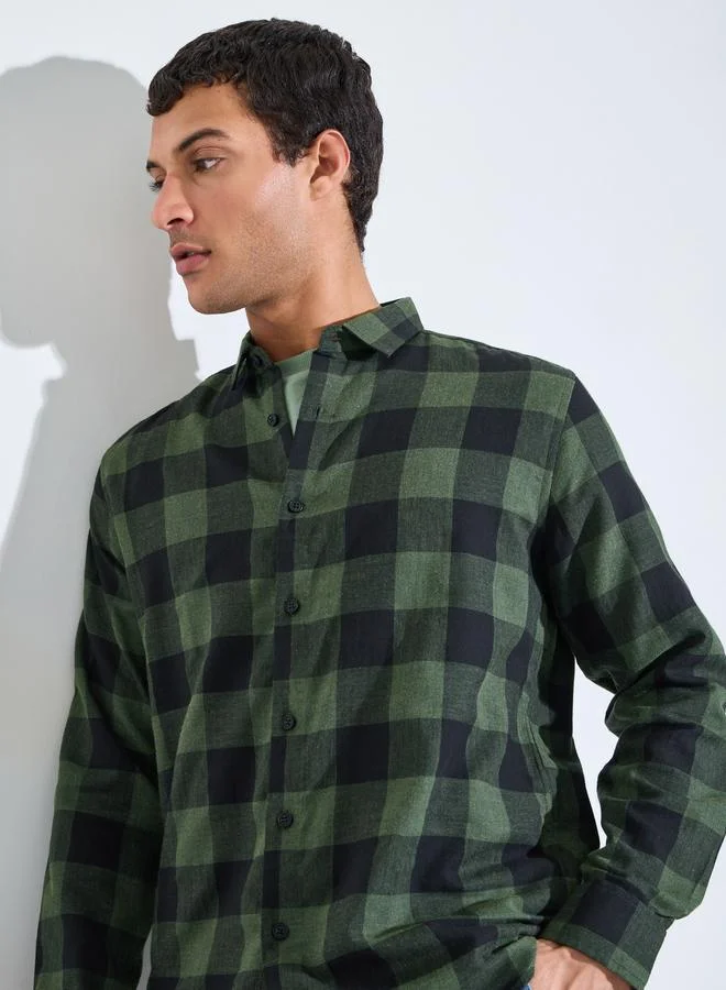 ستايلي Olive Checked Long Sleeves Regular Fit Shirt
