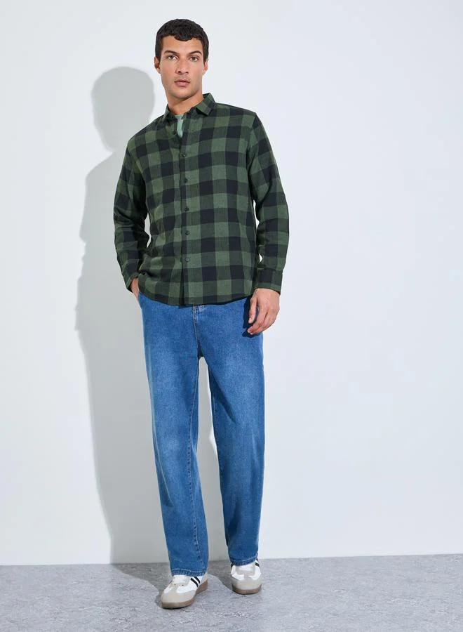 ستايلي Olive Checked Long Sleeves Regular Fit Shirt
