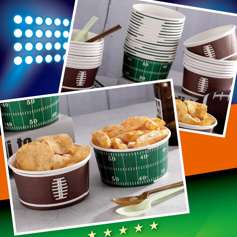 Eaasty 60 Set Football Bowls Set 14 oz Disposable Snack Bowl Football Chili Serving Bowl with Plastic Spoons for Game Day Sports Events - Image 4