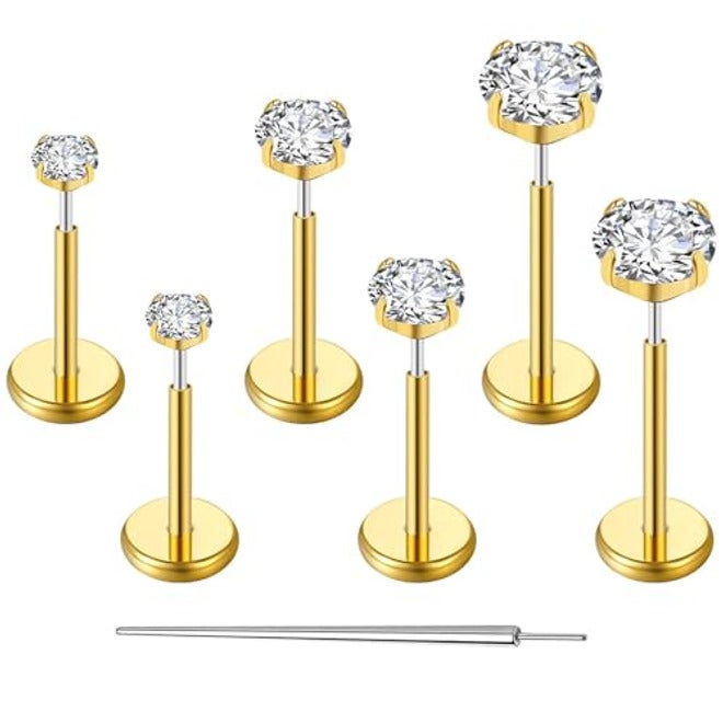 Gotumo - Aretes con parte trasera plana de 20G, titanio G23 sin rosca, para tragus, labret, cartílago, labio, medusa, conch, piercing corporal, joyería hipoalergénica para mujeres y hombres - Image 2