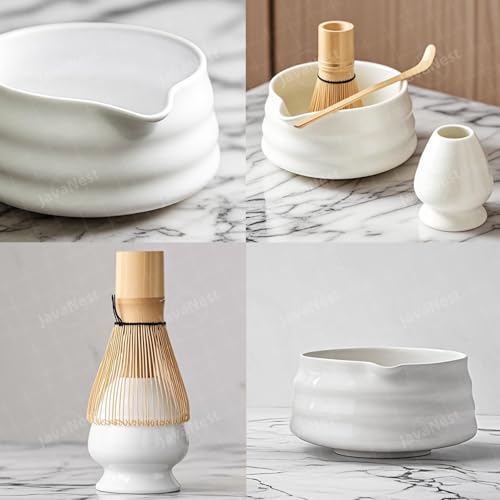 JavaNest 7-Piece Matcha Tea Set with Gift Card – 120-Prong Bamboo Whisk, Ceramic Bowl with Spout, Whisk Holder, Scoop, Spoon, Strainer & Scoop Holder – Ideal Gift for Matcha Lovers (White, 100-Prong) - Image 3