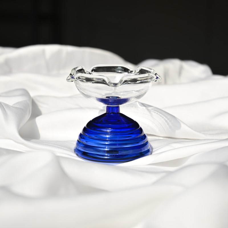 Muun Home Short Blue Glass Diya Lamp for Pooja Room & Mandir | Decorative Oil Lamp for Diwali Decoration, Wedding, Housewarming & Festive Home Decor - Image 5