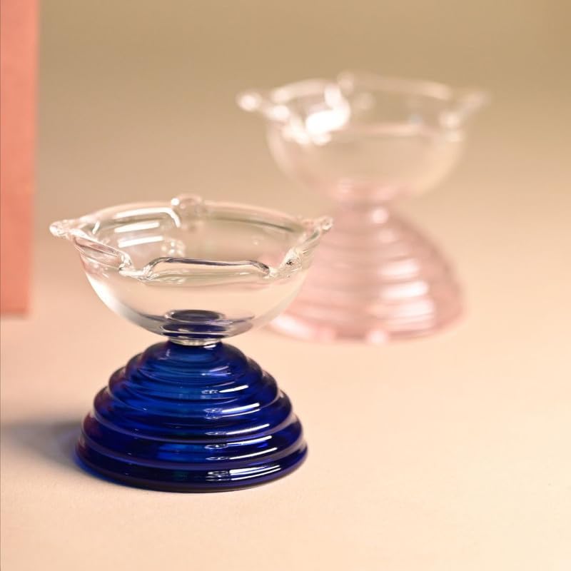 Muun Home Short Blue Glass Diya Lamp for Pooja Room & Mandir | Decorative Oil Lamp for Diwali Decoration, Wedding, Housewarming & Festive Home Decor - Image 4