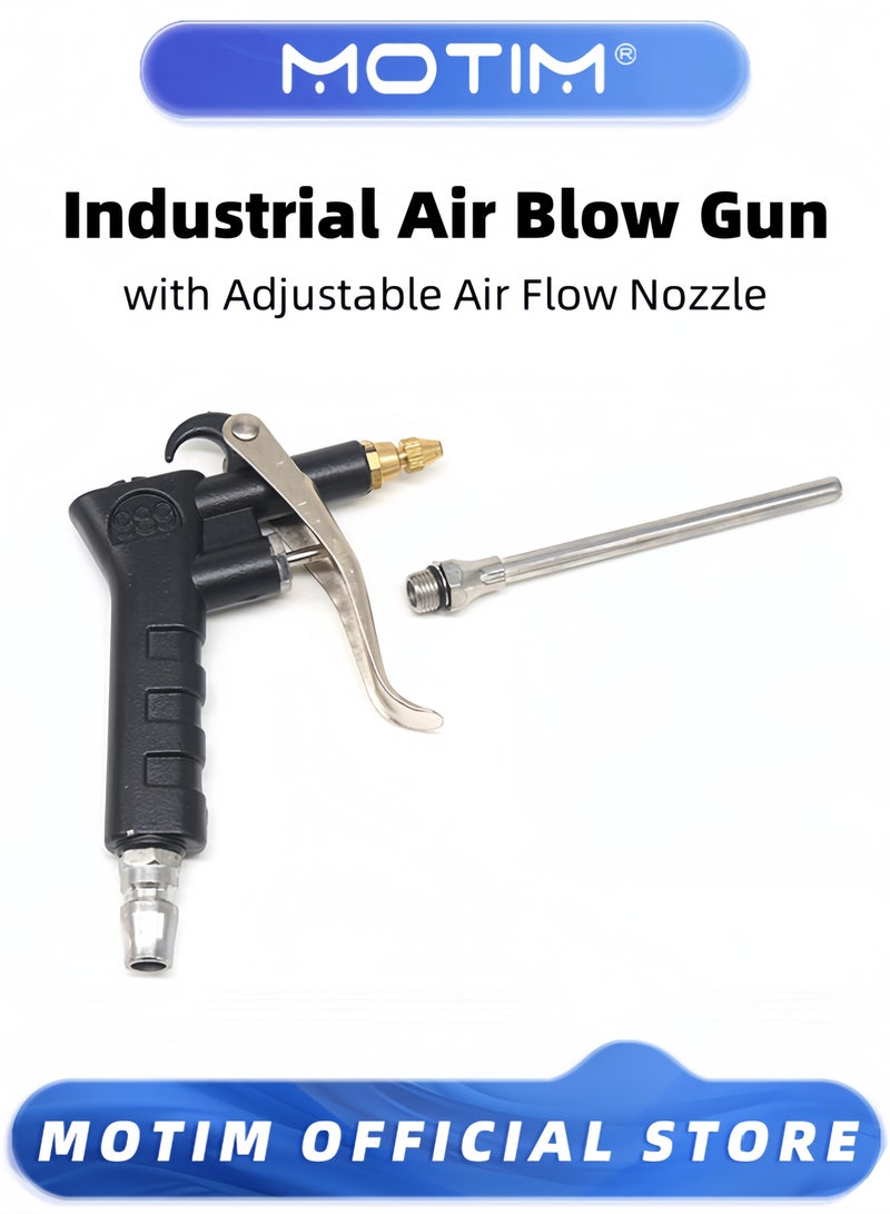 Motim Industrial Air Blow Gun with Brass Adjustable Air Flow Nozzle Steel Air Flow Extension and Blow Hose Pneumatic Air Compressor Accessories Tool Dust Cleaning Air Nozzle Blow Gun - Image 1