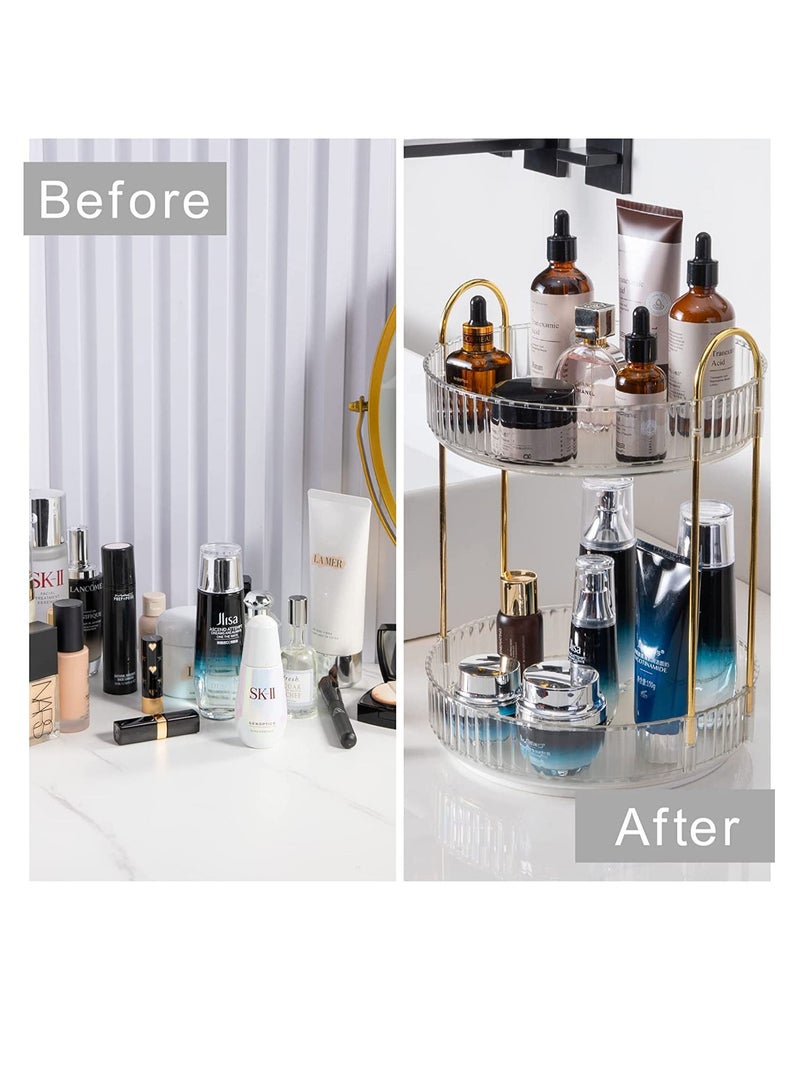 Sharpdo Rotating Makeup Organizer for Vanity 2 Tier, High-Capacity Skincare Clear Make Up Storage Perfume Organizers Cosmetic Dresser Organizer Countertop 360 Spinning - Image 4