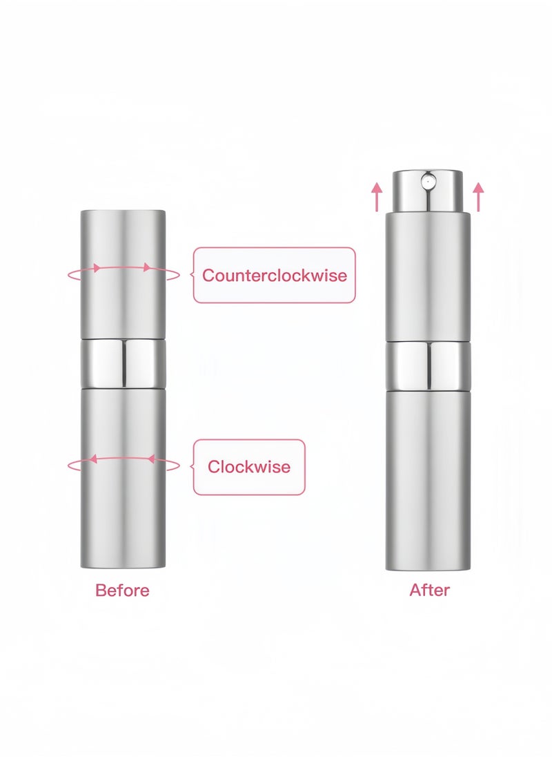 2-Pack 8ml Perfume Atomizer, Portable Mini Spray Bottle for Perfume & Cologne, Rotating Design with Aluminum Shell and Glass Liner (Includes Liquid Dispensing Tool, Black)