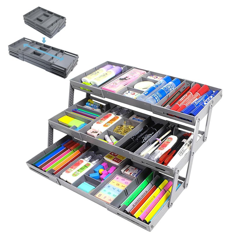 LZLAQ multi level smart drawer organizer, 3-Tier Expandable Multi-Level Folding Smart Drawer for Makeup, Jewelry,Desk Organizer,Office Supplies - Image 1