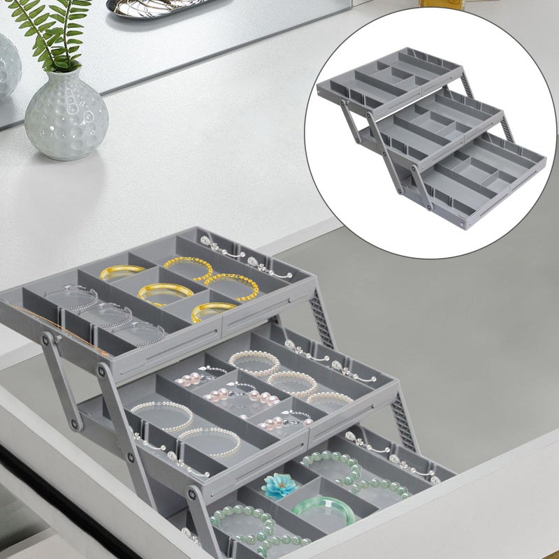 LZLAQ multi level smart drawer organizer, 3-Tier Expandable Multi-Level Folding Smart Drawer for Makeup, Jewelry,Desk Organizer,Office Supplies - Image 3