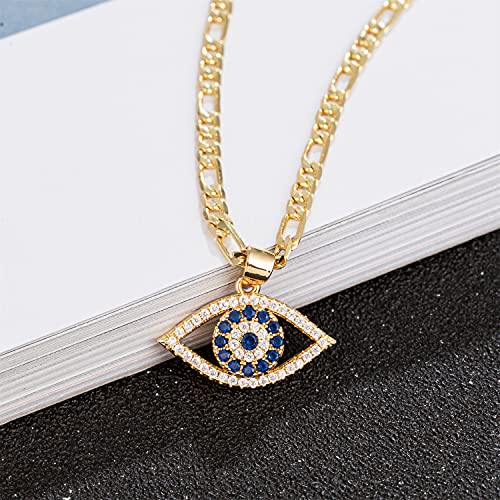 kelistom Evil Eye Necklace for Women | 18K Gold Plated Cubic Zirconia Inlay Evil Eye Pendant Necklace | 3mm Figaro Chain Necklace 18/22 inches (length: 22", eye-1) - Image 3