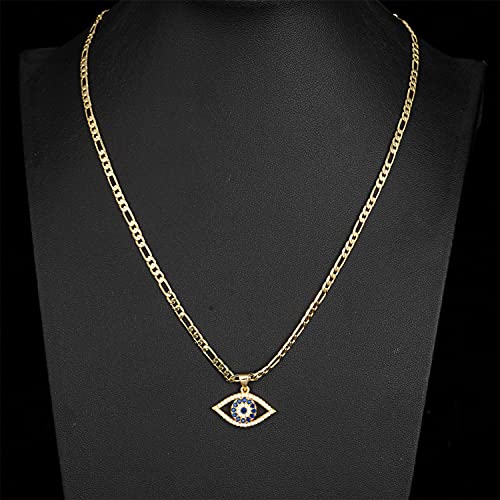 kelistom Evil Eye Necklace for Women | 18K Gold Plated Cubic Zirconia Inlay Evil Eye Pendant Necklace | 3mm Figaro Chain Necklace 18/22 inches (length: 22", eye-1) - Image 4