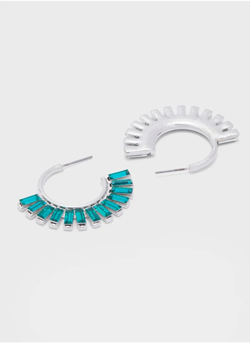 جينجر Glass Stone Hoop Earrings