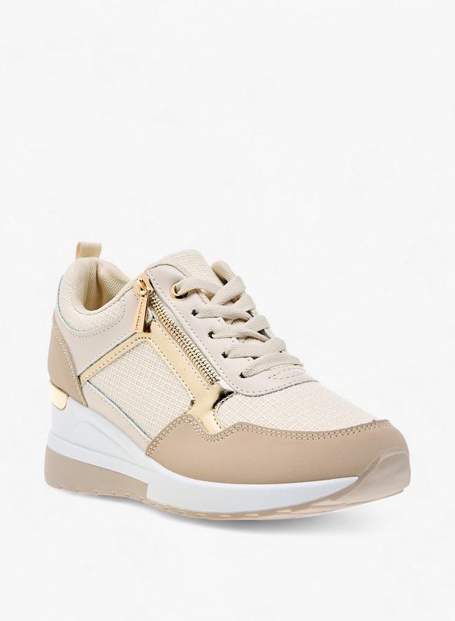 Flora Bella By Shoexpress Women Panelled Sneakers with Lace-Up Closure - Image 1