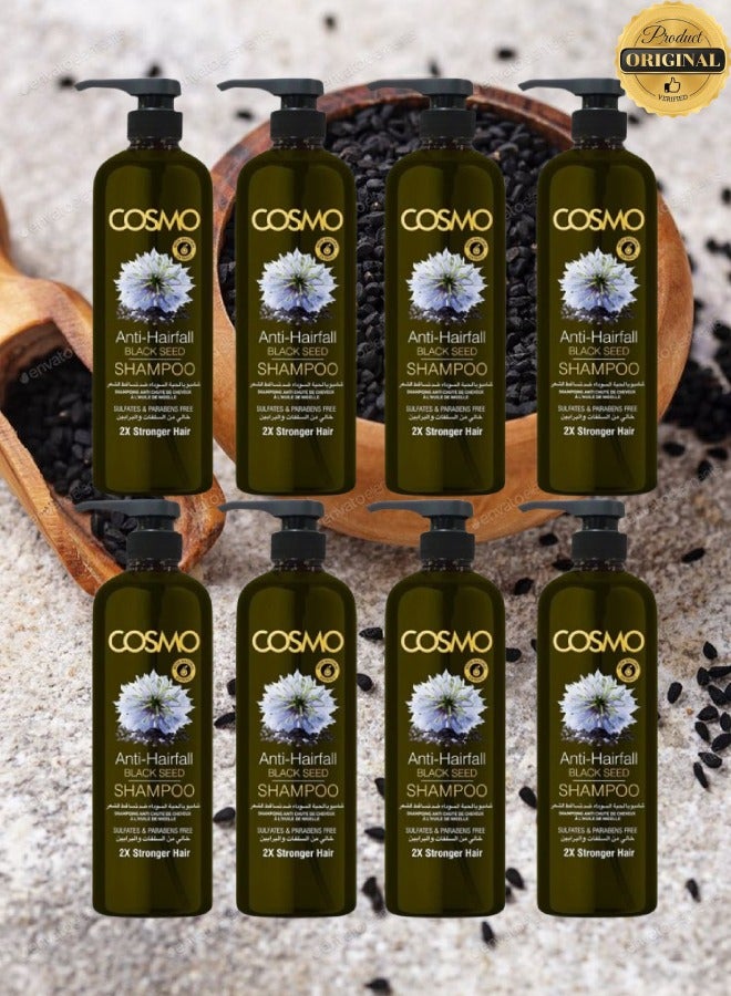 COSMO 8 Pieces Anti Hairfall Black Seed Shampoo ×2 Stronger Hair 1000ML  - Image 1