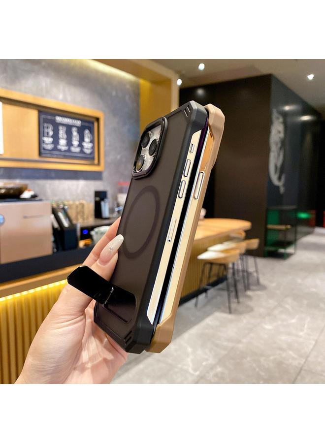 اس-توب جراب لهاتف iPhone 16 Pro Max مصنوع من الجلد بدون إطار MagSafe PC مع حامل قابل للطي - Image 4