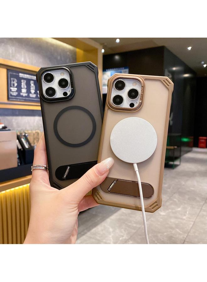 اس-توب جراب لهاتف iPhone 16 Pro Max مصنوع من الجلد بدون إطار MagSafe PC مع حامل قابل للطي - Image 3