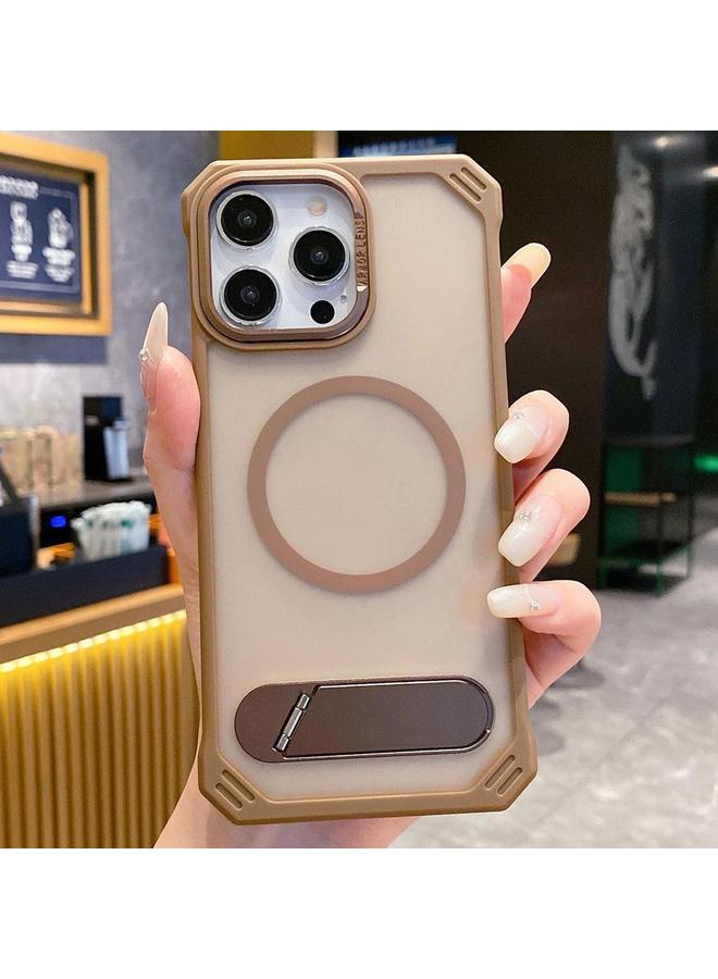 اس-توب جراب لهاتف iPhone 16 Pro Max مصنوع من الجلد بدون إطار MagSafe PC مع حامل قابل للطي - Image 1