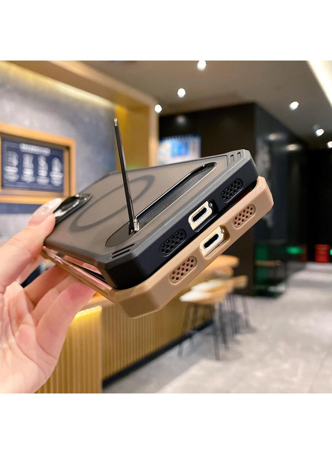 اس-توب جراب لهاتف iPhone 16 Pro Max مصنوع من الجلد بدون إطار MagSafe PC مع حامل قابل للطي - Image 5