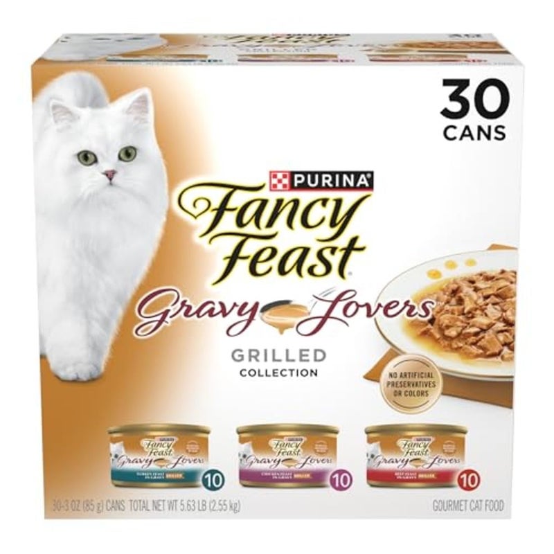 Fancy Feast Purina Fancy Feast Gravy Lovers Poultry and Beef Grilled Gourmet Wet Cat Food Variety Pack - (Pack of 30) 3 oz. Cans - Image 1