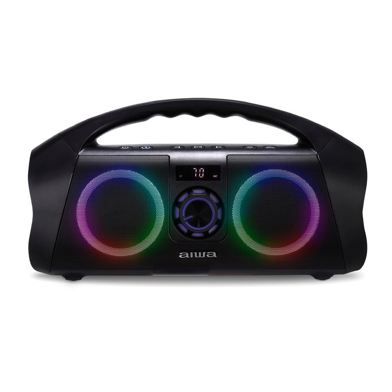 AIWA Portable Boombox Waterproof Bluetooth Speaker Rechargeable Wireless Boombox with Multi Color LED Lighting and Digital Display AUX Input and Carry Handle 15 Hour Playtime - Image 2