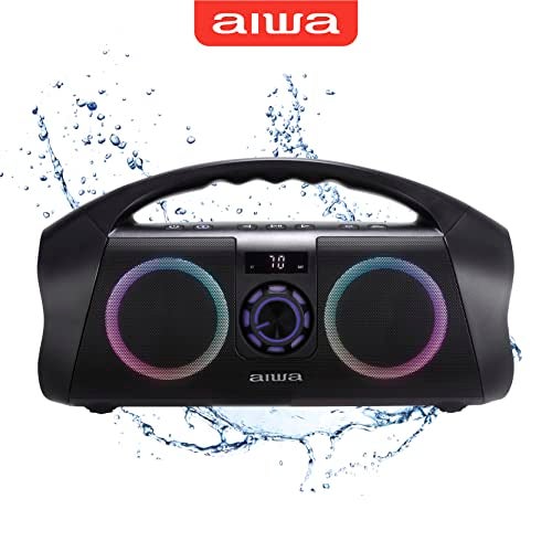 AIWA Portable Boombox Waterproof Bluetooth Speaker Rechargeable Wireless Boombox with Multi Color LED Lighting and Digital Display AUX Input and Carry Handle 15 Hour Playtime - Image 3