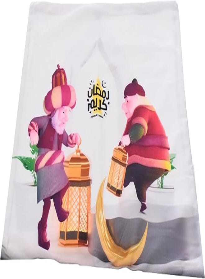 Generic Fabric Square Shaped Large Zipper Pillowcase Printed With Cartoon Characters And Lanterns Design Perfect For Ramadan Home Decor - Multi Color