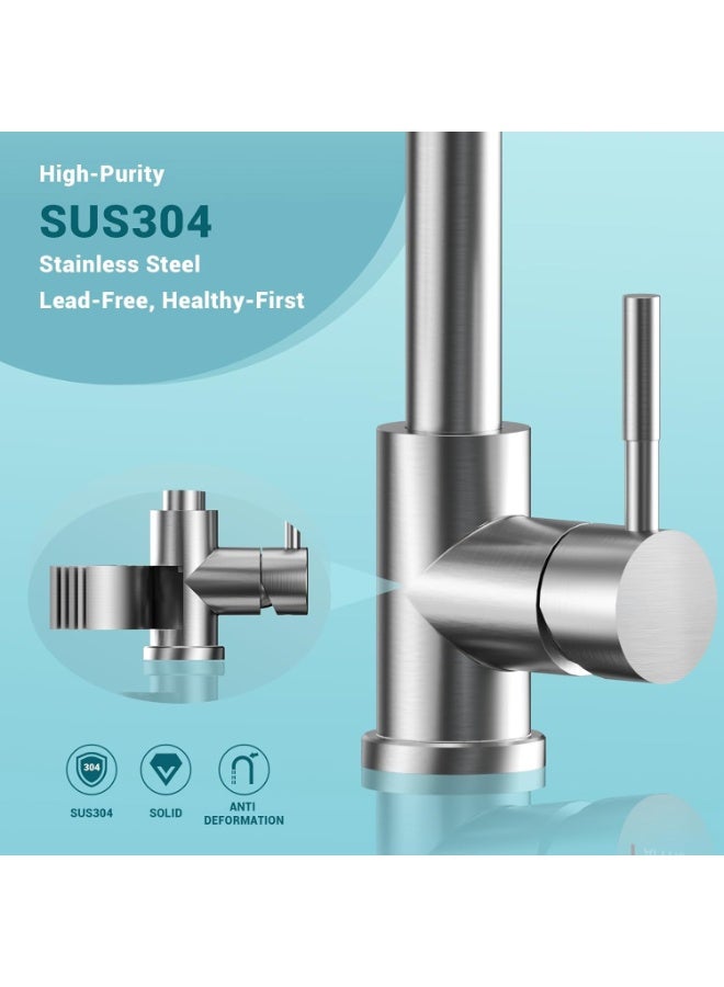 Relex Single Handle Tap, Brushed Nickel Kitchen Sink Mixer with Pull Down Sprayer and 3 Water Modes, Stainless Steel Sink Faucet for Kitchen, Bathroom - Image 4