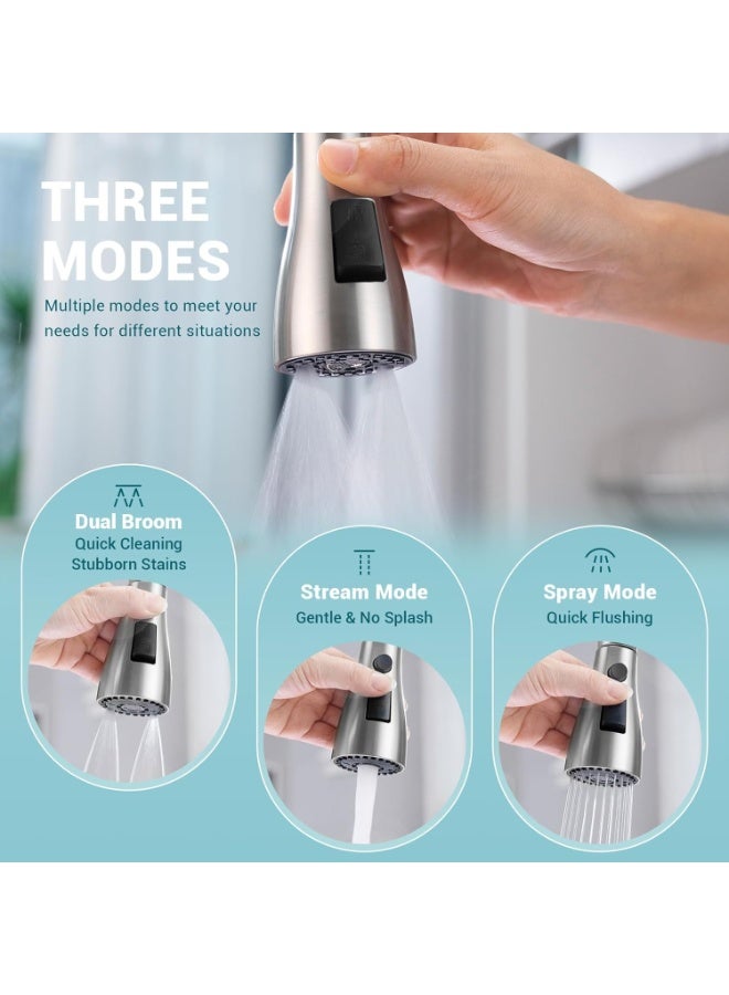 Relex Single Handle Tap, Brushed Nickel Kitchen Sink Mixer with Pull Down Sprayer and 3 Water Modes, Stainless Steel Sink Faucet for Kitchen, Bathroom - Image 2